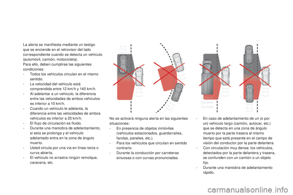 CITROEN DS4 2016 Manuales de Empleo (in Spanish) DS4_es_Chap08_conduite_ed03-2015
No se activará ninguna alerta en las siguientes
situaciones:
-
E
n presencia de objetos inmóviles
(vehículos estacionados, guardarraíles,
farolas, paneles, et CITROEN DS4 2016 Manuales de Empleo (in Spanish) DS4_es_Chap08_conduite_ed03-2015
No se activará ninguna alerta en las siguientes
situaciones:
-
E
n presencia de objetos inmóviles
(vehículos estacionados, guardarraíles,
farolas, paneles, et