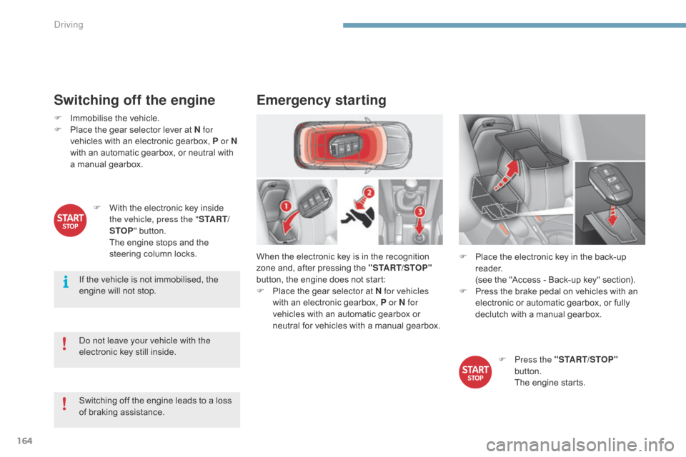 Citroen C4 2014.5 2.G Service Manual 164
Switching off the engine
F Immobilise the  vehicle.
F  P lace  the  gear  selector  lever  at  N for
vehicles
 with  an  electronic  gearbox,  P or N
with
 an  au Citroen C4 2014.5 2.G Service Manual 164
Switching off the engine
F Immobilise the  vehicle.
F  P lace  the  gear  selector  lever  at  N for
vehicles
 with  an  electronic  gearbox,  P or N
with
 an  au