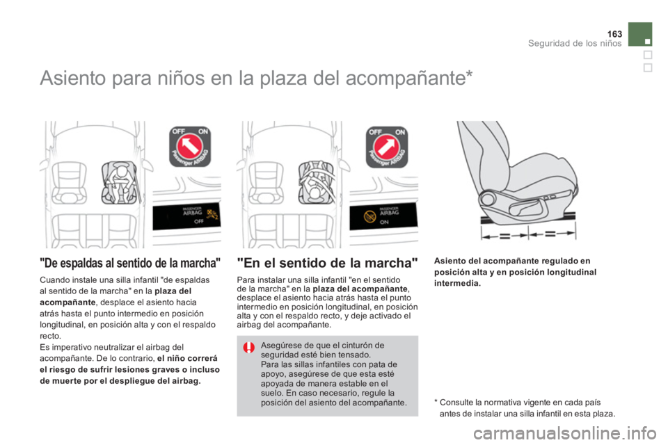 CITROEN DS4 2014 Manuales de Empleo (in Spanish) 163Seguridad de los niños
Asiento para niños en la plaza del acompañante *
"De espaldas al sentido de la marcha"
"En el sentido de la marcha"
Asi CITROEN DS4 2014 Manuales de Empleo (in Spanish) 163Seguridad de los niños
Asiento para niños en la plaza del acompañante *
"De espaldas al sentido de la marcha"
"En el sentido de la marcha"
Asi