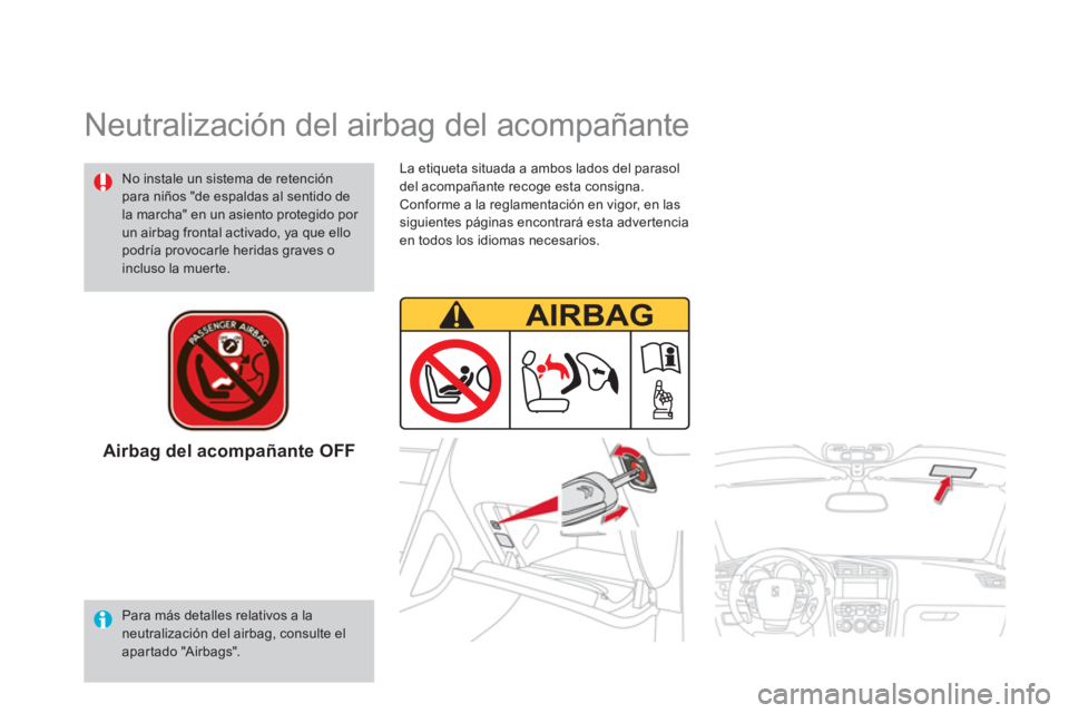 CITROEN DS4 2014 Manuales de Empleo (in Spanish)
La etiqueta situada a ambos lados del parasol
del acompañante recoge esta consigna.
Conforme a la reglamentación en vigor, en las
siguientes páginas encontrará esta advertencia
en todos lo CITROEN DS4 2014 Manuales de Empleo (in Spanish)
La etiqueta situada a ambos lados del parasol
del acompañante recoge esta consigna.
Conforme a la reglamentación en vigor, en las
siguientes páginas encontrará esta advertencia
en todos lo