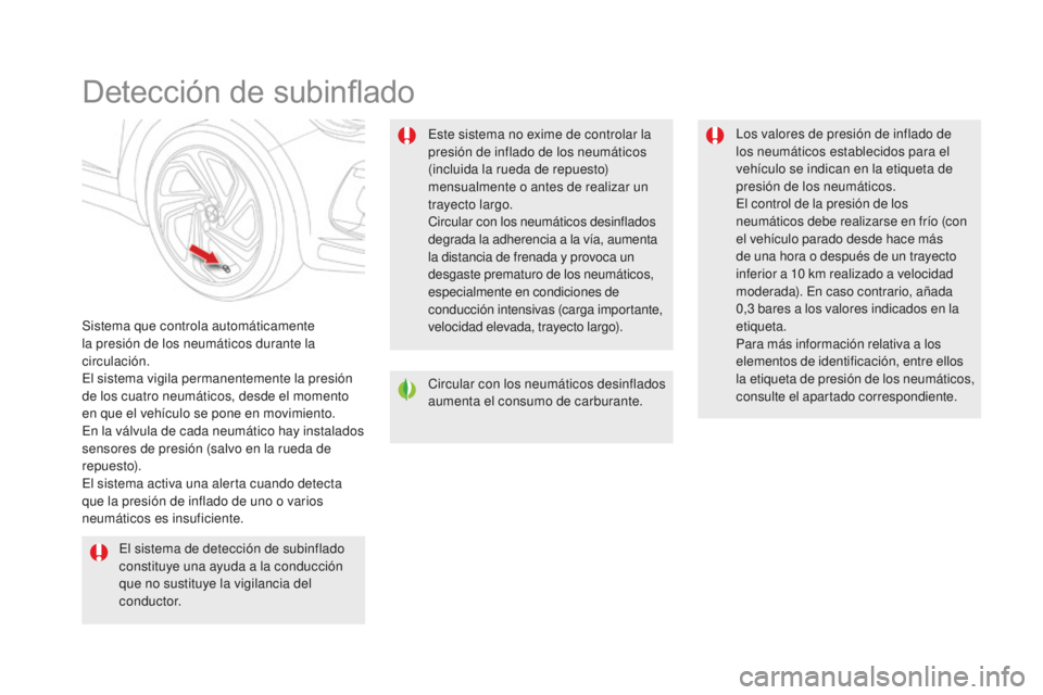 CITROEN DS5 2016 Manuales de Empleo (in Spanish) DS5_es_Chap04_conduite_ed02-2015
Detección de subinflado
Sistema que controla automáticamente
la presión de los neumáticos durante la
circulación.
El sistema vigila permanentemente la presión CITROEN DS5 2016 Manuales de Empleo (in Spanish) DS5_es_Chap04_conduite_ed02-2015
Detección de subinflado
Sistema que controla automáticamente
la presión de los neumáticos durante la
circulación.
El sistema vigila permanentemente la presión