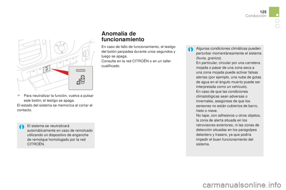 CITROEN DS5 2016 Manuales de Empleo (in Spanish) 125
DS5_es_Chap04_conduite_ed02-2015
F Para neutralizar la función, vuelva a pulsar este botón; el testigo se apaga.
El estado del sistema se memoriza al cortar el
contacto. En caso de fallo de fun CITROEN DS5 2016 Manuales de Empleo (in Spanish) 125
DS5_es_Chap04_conduite_ed02-2015
F Para neutralizar la función, vuelva a pulsar este botón; el testigo se apaga.
El estado del sistema se memoriza al cortar el
contacto. En caso de fallo de fun
