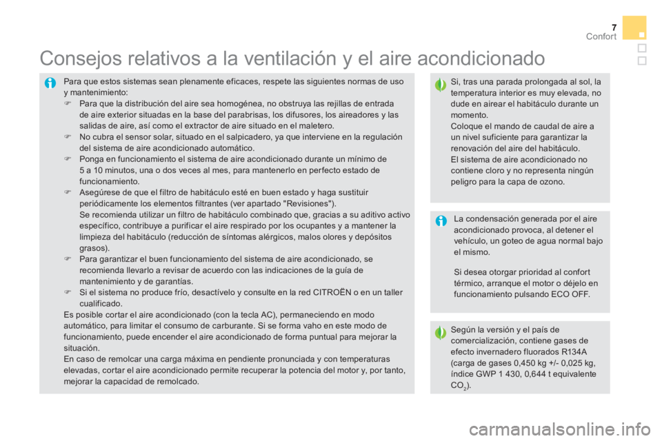 CITROEN DS5 2016  Manuales de Empleo (in Spanish) 7Confort7Confort
  Para que estos sistemas sean plenamente eficaces, respete las siguientes normas de uso 
y mantenimiento: 
   
 
�) 
  Para que la distribución del aire sea homogénea, no obstruya 