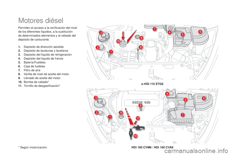 CITROEN DS5 2015 Manuales de Empleo (in Spanish) DS5_es_Chap09_verifications_ed01-2015
Permiten el acceso a la verificación del nivel
de los diferentes líquidos, a la sustitución
de determinados elementos y al cebado del
depósito de carburant CITROEN DS5 2015 Manuales de Empleo (in Spanish) DS5_es_Chap09_verifications_ed01-2015
Permiten el acceso a la verificación del nivel
de los diferentes líquidos, a la sustitución
de determinados elementos y al cebado del
depósito de carburant