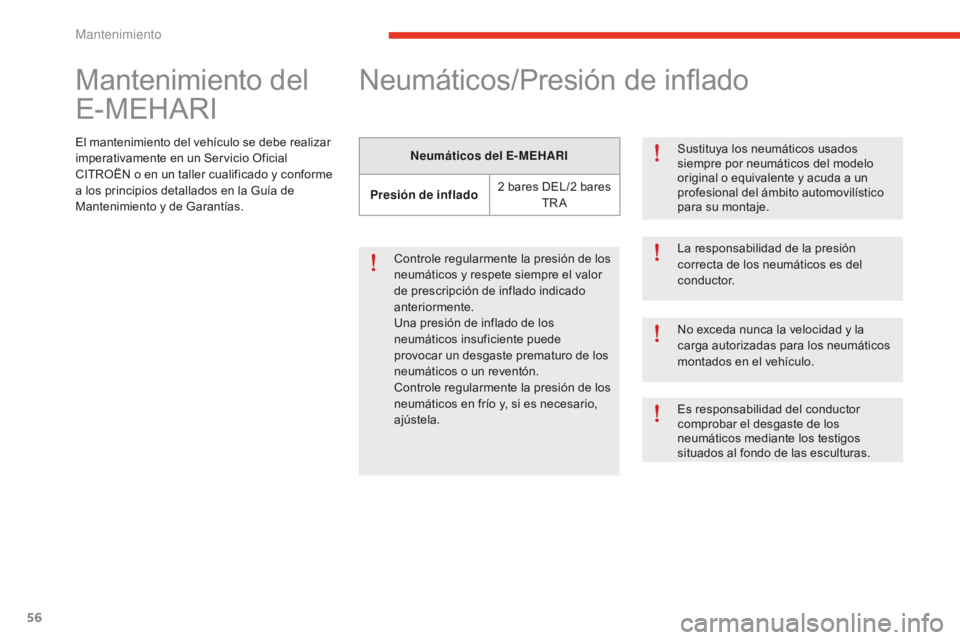 CITROEN E-MEHARI 2017 Manuales de Empleo (in Spanish) 56
e-mehari_es_Chap04_entretien_ed02-2016
Mantenimiento del
E-MEHARI
El mantenimiento del vehículo se debe realizar
imperativamente en un Servicio Oficial
CITROËN o en un taller cualificado y con CITROEN E-MEHARI 2017 Manuales de Empleo (in Spanish) 56
e-mehari_es_Chap04_entretien_ed02-2016
Mantenimiento del
E-MEHARI
El mantenimiento del vehículo se debe realizar
imperativamente en un Servicio Oficial
CITROËN o en un taller cualificado y con