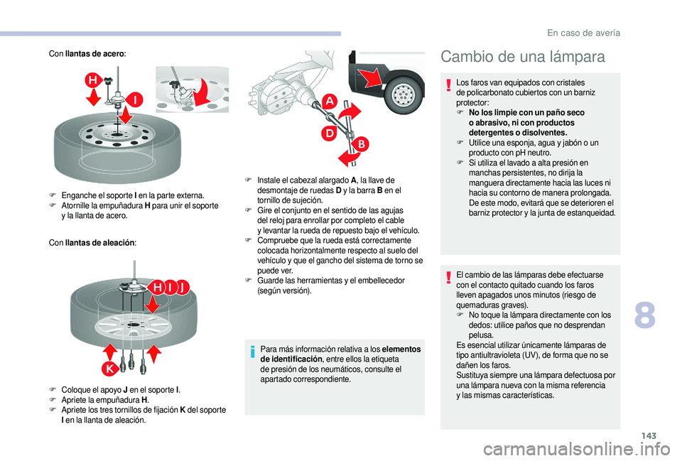 CITROEN JUMPER 2019 Manuales de Empleo (in Spanish) 143
Con llantas de acero :
Con llantas de aleación :
Para más información relativa a
los elementos
de identificación , entre ellos la etiqueta
de presión de los neumáticos, consulte el
apa CITROEN JUMPER 2019 Manuales de Empleo (in Spanish) 143
Con llantas de acero :
Con llantas de aleación :
Para más información relativa a
los elementos
de identificación , entre ellos la etiqueta
de presión de los neumáticos, consulte el
apa