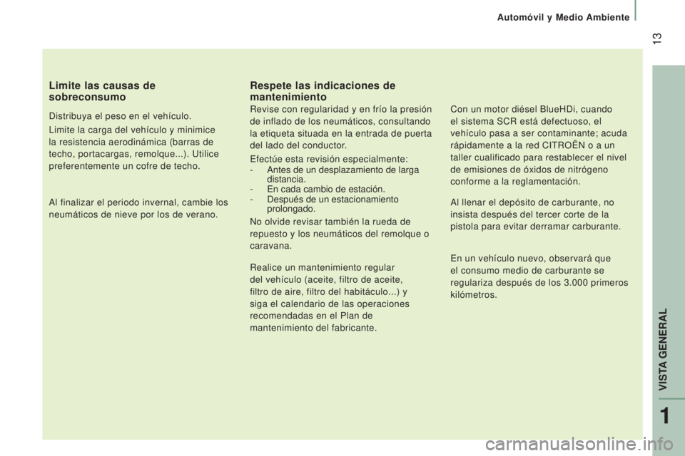 CITROEN JUMPER 2017  Manuales de Empleo (in Spanish)  13
Automóvil y Medio Ambiente
Jumper_es_Chap01_vue-ensemble_ed01-2016
Limite las causas de 
sobreconsumo
Distribuya el peso en el vehículo.
Limite la carga del vehículo y minimice 
la resistencia 