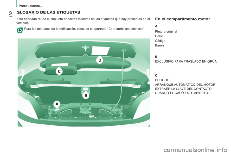 CITROEN JUMPER 2017  Manuales de Empleo (in Spanish)  182
Jumper_es_Chap08_Aide-Rapide_ed01-2016
GLOSARIO DE LAS ETIQUETAS
Este apartado reúne el conjunto de textos inscritos en las etiquetas \
que hay presentes en el 
vehículo.En el compartimento mot