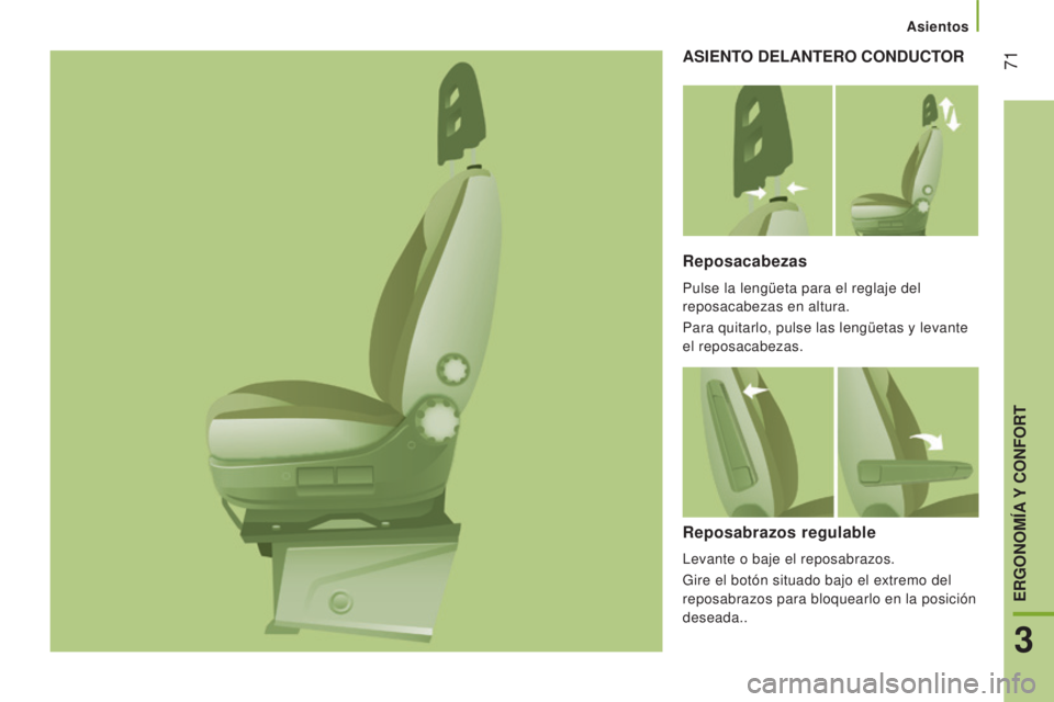 CITROEN JUMPER 2016 Manuales de Empleo (in Spanish) 71
jumper_es_Chap03_Ergo-et-confort_ed01-2015
ASIENTO DELANTERO CONDUCTOR
Reposacabezas
Pulse la lengüeta para el reglaje del
reposacabezas en altura.
Para quitarlo, pulse las lengüetas y levante CITROEN JUMPER 2016 Manuales de Empleo (in Spanish) 71
jumper_es_Chap03_Ergo-et-confort_ed01-2015
ASIENTO DELANTERO CONDUCTOR
Reposacabezas
Pulse la lengüeta para el reglaje del
reposacabezas en altura.
Para quitarlo, pulse las lengüetas y levante