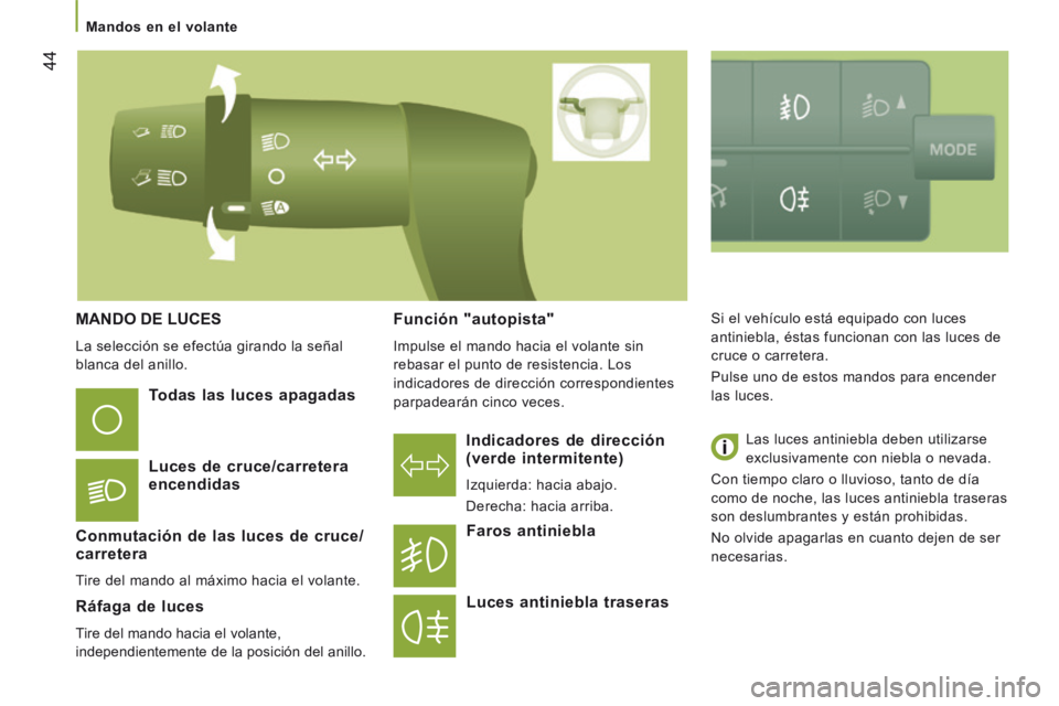 CITROEN JUMPER 2015 Manuales de Empleo (in Spanish) 44
Mandos en el volante
JUMPER-PAPIER_ES_CHAP03_ERGO ET CONFORT_ED01-2014
MANDO DE LUCES
La selección se efectúa girando la señal
blanca del anillo.
Indicadores de dirección
( CITROEN JUMPER 2015 Manuales de Empleo (in Spanish) 44
Mandos en el volante
JUMPER-PAPIER_ES_CHAP03_ERGO ET CONFORT_ED01-2014
MANDO DE LUCES
La selección se efectúa girando la señal
blanca del anillo.
Indicadores de dirección
(