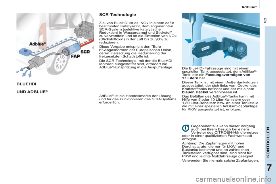 CITROEN BERLINGO MULTISPACE 2016 Betriebsanleitungen (in German) 163
Berlingo-2-VP_de_Chap07_Verification_ed01-2016
AdBlue®
BLUEHDI
UND
ADBLUE®
SCR-Technologie
adBlue® ist die Handelsmarke der Lösung
und für das Funktionieren des SCR-Systems
erforderlich. CITROEN BERLINGO MULTISPACE 2016 Betriebsanleitungen (in German) 163
Berlingo-2-VP_de_Chap07_Verification_ed01-2016
AdBlue®
BLUEHDI
UND
ADBLUE®
SCR-Technologie
adBlue® ist die Handelsmarke der Lösung
und für das Funktionieren des SCR-Systems
erforderlich.