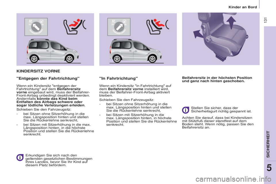CITROEN BERLINGO MULTISPACE 2015 Betriebsanleitungen (in German) Berlingo-2-VP_de_Chap05_securite_ed01-2015
131
KINDERSITZ VORNE
erkundigen sie sich nach den
geltenden gesetzlichen Bestimmungen
Ihres Landes, bevor Sie Ihr Kind auf
diesem Platz befördern.
" CITROEN BERLINGO MULTISPACE 2015 Betriebsanleitungen (in German) Berlingo-2-VP_de_Chap05_securite_ed01-2015
131
KINDERSITZ VORNE
erkundigen sie sich nach den
geltenden gesetzlichen Bestimmungen
Ihres Landes, bevor Sie Ihr Kind auf
diesem Platz befördern.
"