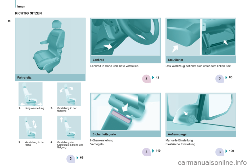 CITROEN BERLINGO MULTISPACE 2014 Betriebsanleitungen (in German) 2
34
3
36643
85
11 0 100
8
Innen
Berlingo-2-VP-papier_de_Chap01_Prise en Main_ed01-2014_CA
Lenkrad Staufächer
1. Längsverstellung 2. Verstellung in der
Neigung
3. Verstell CITROEN BERLINGO MULTISPACE 2014 Betriebsanleitungen (in German) 2
34
3
36643
85
11 0 100
8
Innen
Berlingo-2-VP-papier_de_Chap01_Prise en Main_ed01-2014_CA
Lenkrad Staufächer
1. Längsverstellung 2. Verstellung in der
Neigung
3. Verstell