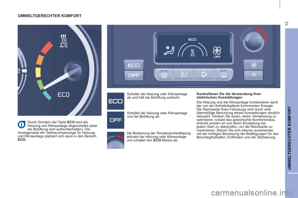 CITROEN BERLINGO ELECTRIC 2015 Betriebsanleitungen (in German) 13
UMWELTGERECHTER KOMFORT
UMWELTGERECHTER KOMFORT
Kontrollieren Sie die Verwendung Ihrer
elektrischen Ausstattungen
Die Heizung und die Klimaanlage funktionieren dank
der von der Antrie CITROEN BERLINGO ELECTRIC 2015 Betriebsanleitungen (in German) 13
UMWELTGERECHTER KOMFORT
UMWELTGERECHTER KOMFORT
Kontrollieren Sie die Verwendung Ihrer
elektrischen Ausstattungen
Die Heizung und die Klimaanlage funktionieren dank
der von der Antrie