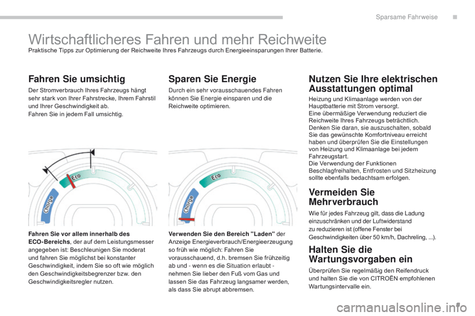 CITROEN C-ZERO 2017 Betriebsanleitungen (in German) 9
C-Zero_de_Chap00c_eco-conduite_ed01-2016
Wirtschaftlicheres Fahren und mehr ReichweitePraktische Tipps zur Optimierung der Reichweite Ihres Fahrzeugs durch Energieeinsparungen Ihrer Batterie.
Fahren CITROEN C-ZERO 2017 Betriebsanleitungen (in German) 9
C-Zero_de_Chap00c_eco-conduite_ed01-2016
Wirtschaftlicheres Fahren und mehr ReichweitePraktische Tipps zur Optimierung der Reichweite Ihres Fahrzeugs durch Energieeinsparungen Ihrer Batterie.
Fahren
