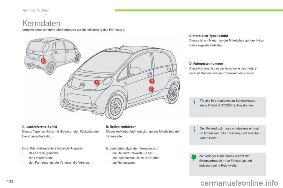 CITROEN C-ZERO 2016 Betriebsanleitungen (in German) 132
C-zero_de_Chap10_caracteristiques-techniques_ed01-2014
KenndatenVerschiedene sichtbare Markierungen zur identifizierung des Fahrzeugs.
A. Lackreferenz-Schild
di
eses t
y
penschild ist mit n
i CITROEN C-ZERO 2016 Betriebsanleitungen (in German) 132
C-zero_de_Chap10_caracteristiques-techniques_ed01-2014
KenndatenVerschiedene sichtbare Markierungen zur identifizierung des Fahrzeugs.
A. Lackreferenz-Schild
di
eses t
y
penschild ist mit n
i
