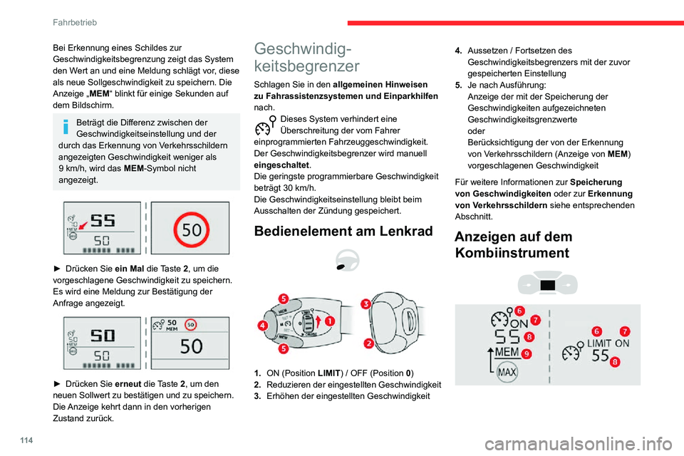 CITROEN C3 AIRCROSS 2021 Betriebsanleitungen (in German) 11 4
Fahrbetrieb
Head-up-Display
6.Anzeige für Auswahl des Begrenzermodus
7. Anzeige für Ein / Pause der
Begrenzungsfunktion
8. Wert der programmierten Sollgeschwindigkeit
9. Von der Erkennung v CITROEN C3 AIRCROSS 2021 Betriebsanleitungen (in German) 11 4
Fahrbetrieb
Head-up-Display
6.Anzeige für Auswahl des Begrenzermodus
7. Anzeige für Ein / Pause der
Begrenzungsfunktion
8. Wert der programmierten Sollgeschwindigkeit
9. Von der Erkennung v