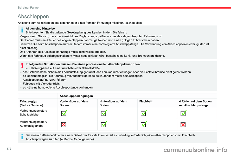CITROEN C3 AIRCROSS 2021 Betriebsanleitungen (in German) 172
Bei einer Panne
Zugang zum Werkzeug
Die Werkzeuge befinden sich im Kofferraum. Sie
befinden sich, je nach Version, unter dem Boden
oder hinter dem abnehmbaren Gitter des rechten
Fachs.
Zugan CITROEN C3 AIRCROSS 2021 Betriebsanleitungen (in German) 172
Bei einer Panne
Zugang zum Werkzeug
Die Werkzeuge befinden sich im Kofferraum. Sie
befinden sich, je nach Version, unter dem Boden
oder hinter dem abnehmbaren Gitter des rechten
Fachs.
Zugan