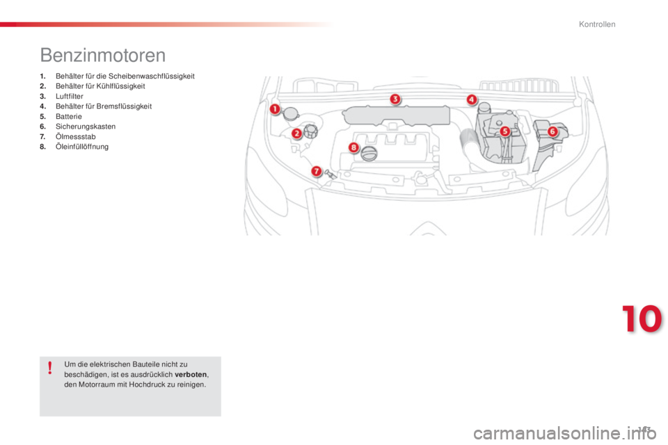 CITROEN C3 PICASSO 2015 Betriebsanleitungen (in German) 143
C3Picasso_de_Chap10_verification_ed01-2014
Benzinmotoren
1. Behälter für die sc heibenwaschflüssigkeit
2. B ehälter für Kühlflüssigkeit
3.
lu
ftfilter
4.
B
ehälter für Bremsflüssigke CITROEN C3 PICASSO 2015 Betriebsanleitungen (in German) 143
C3Picasso_de_Chap10_verification_ed01-2014
Benzinmotoren
1. Behälter für die sc heibenwaschflüssigkeit
2. B ehälter für Kühlflüssigkeit
3.
lu
ftfilter
4.
B
ehälter für Bremsflüssigke