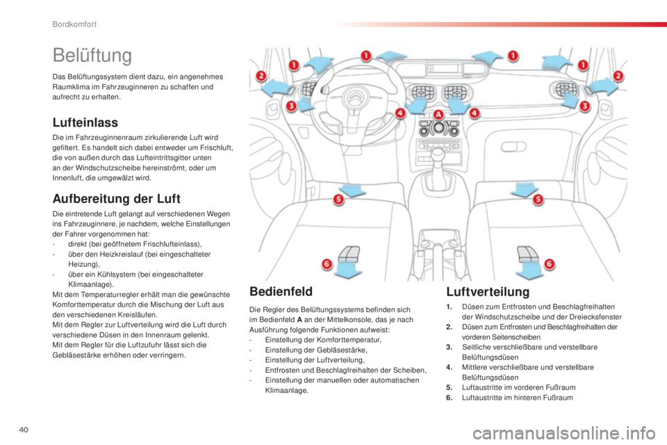 CITROEN C3 PICASSO 2015  Betriebsanleitungen (in German) 40
C3Picasso_de_Chap03_confort_ed01-2014
Belüftung
Aufbereitung der Luft
die eintretende luf t gelangt auf verschiedenen Wegen 
ins Fahrzeuginnere, je nachdem, welche  ei nstellungen 
der Fahrer vorg