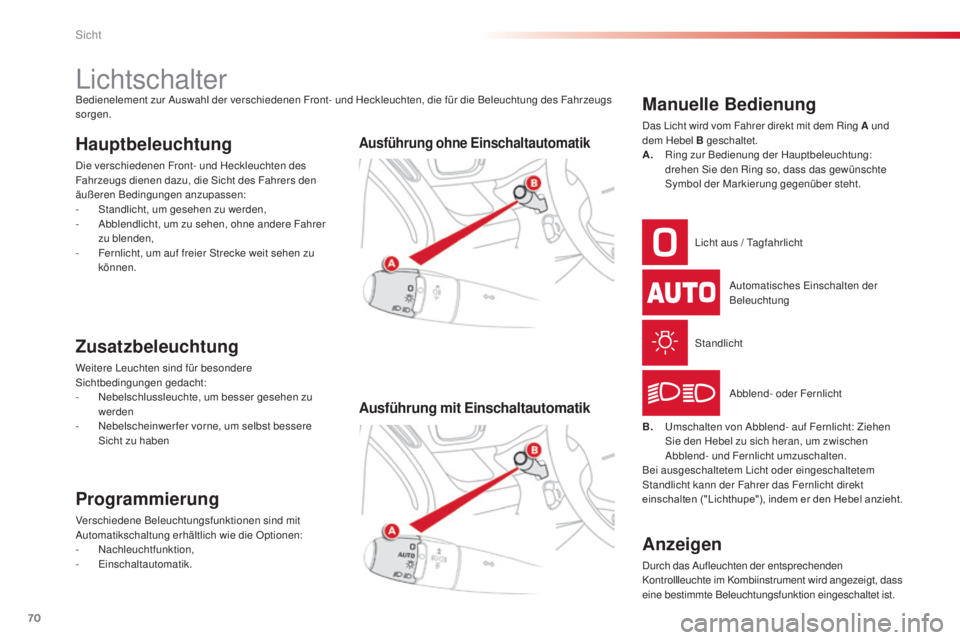 CITROEN C3 PICASSO 2015 Betriebsanleitungen (in German) 70
C3Picasso_de_Chap05_visibilite_ed01-2014
lichtschalterBedienelement zur auswahl der verschiedenen Front- und Heckleuchten, die für die Beleuchtung des Fahrzeugs
sorgen.
Hauptbeleuchtung
die versc CITROEN C3 PICASSO 2015 Betriebsanleitungen (in German) 70
C3Picasso_de_Chap05_visibilite_ed01-2014
lichtschalterBedienelement zur auswahl der verschiedenen Front- und Heckleuchten, die für die Beleuchtung des Fahrzeugs
sorgen.
Hauptbeleuchtung
die versc