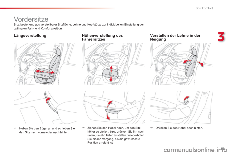 CITROEN C3 PICASSO 2014  Betriebsanleitungen (in German) 3
Bordkomfort
59
   
 
 
 
 
 
 
 
Vorder sit ze   
Sitz, bestehend aus verstellbarer Sitzfläche, Lehne und Kopfstütze zur individuellen Einstellung der 
optimalen Fahr- und Komfor tposition.  
 
 
