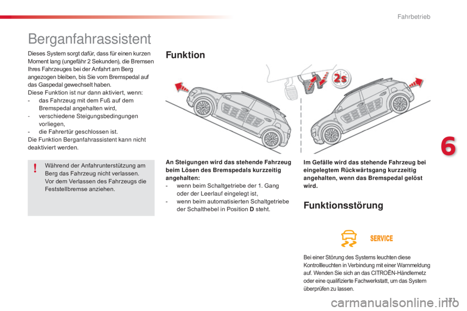 CITROEN C4 CACTUS 2018 Betriebsanleitungen (in German) 131
C4-cactus_de_Chap06_conduite_ed01-2016
Berganfahrassistent
Dieses System sorgt dafür, dass für einen kurzen
Moment lang (ungefähr 2 Sekunden), die Bremsen
Ihres Fahrzeuges bei der Anfahrt am CITROEN C4 CACTUS 2018 Betriebsanleitungen (in German) 131
C4-cactus_de_Chap06_conduite_ed01-2016
Berganfahrassistent
Dieses System sorgt dafür, dass für einen kurzen
Moment lang (ungefähr 2 Sekunden), die Bremsen
Ihres Fahrzeuges bei der Anfahrt am