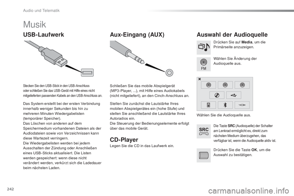 CITROEN C4 CACTUS 2016 Betriebsanleitungen (in German) 242
C4-cactus_de_Chap10b_SMEGplus_ed01-2015
Musik
USB-LaufwerkAuswahl der Audioquelle
Die Taste SRC (Audioquelle) der Schalter
am Lenkrad ermöglicht es, direkt zum
nächsten Medium überzugehen, da CITROEN C4 CACTUS 2016 Betriebsanleitungen (in German) 242
C4-cactus_de_Chap10b_SMEGplus_ed01-2015
Musik
USB-LaufwerkAuswahl der Audioquelle
Die Taste SRC (Audioquelle) der Schalter
am Lenkrad ermöglicht es, direkt zum
nächsten Medium überzugehen, da