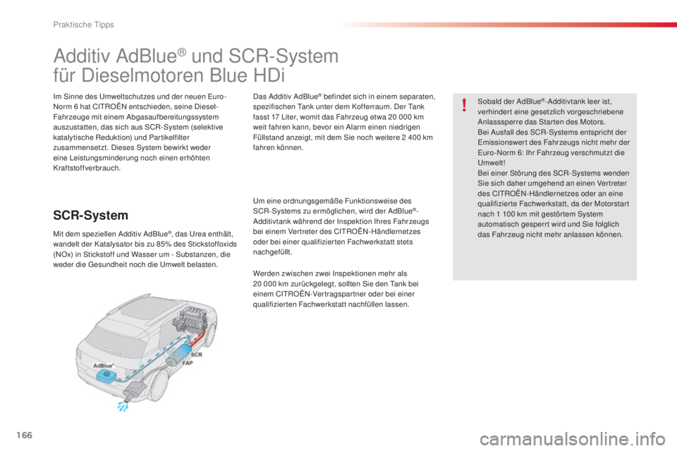 CITROEN C4 CACTUS 2014 Betriebsanleitungen (in German) 166
E3_de_Chap09_info_pratiques_ed01-2014
Additiv AdBlue® und SCR-System
für Dieselmotoren Blue HDi
Im Sinne des Umweltschutzes und der neuen Euro-
Norm 6
hat CITROËN entschieden, seine Diesel-
F CITROEN C4 CACTUS 2014 Betriebsanleitungen (in German) 166
E3_de_Chap09_info_pratiques_ed01-2014
Additiv AdBlue® und SCR-System
für Dieselmotoren Blue HDi
Im Sinne des Umweltschutzes und der neuen Euro-
Norm 6
hat CITROËN entschieden, seine Diesel-
F