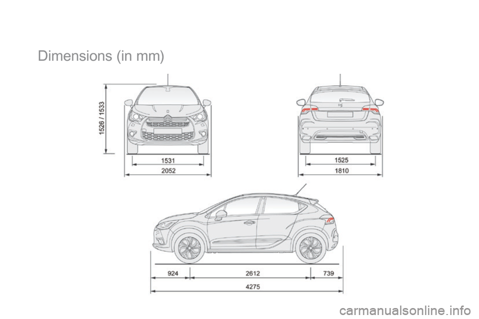 Citroen DS4 RHD 2014.5 1.G Owners Manual Dimensions (in mm) Citroen DS4 RHD 2014.5 1.G Owners Manual Dimensions (in mm)
