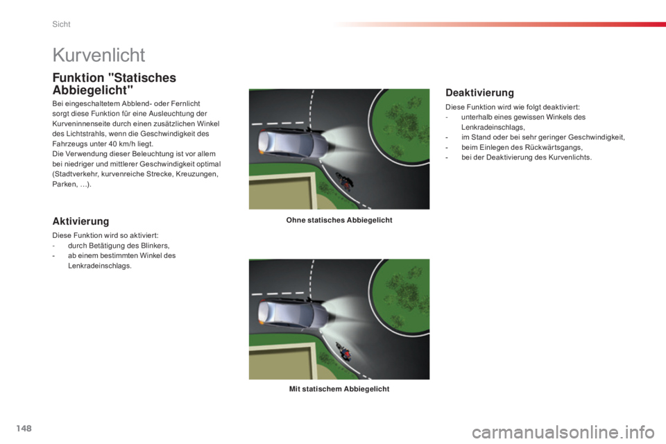 CITROEN C5 2015 Betriebsanleitungen (in German) 148
C5_de_Chap05_visibilite_ed01-2014
Kur venlicht
Ohne statisches AbbiegelichtMit statischem Abbiegelicht
Funktion "Statisches
Abbiegelicht"
Aktivierung
Diese Funktion wird so aktivier t:
- CITROEN C5 2015 Betriebsanleitungen (in German) 148
C5_de_Chap05_visibilite_ed01-2014
Kur venlicht
Ohne statisches AbbiegelichtMit statischem Abbiegelicht
Funktion "Statisches
Abbiegelicht"
Aktivierung
Diese Funktion wird so aktivier t:
-