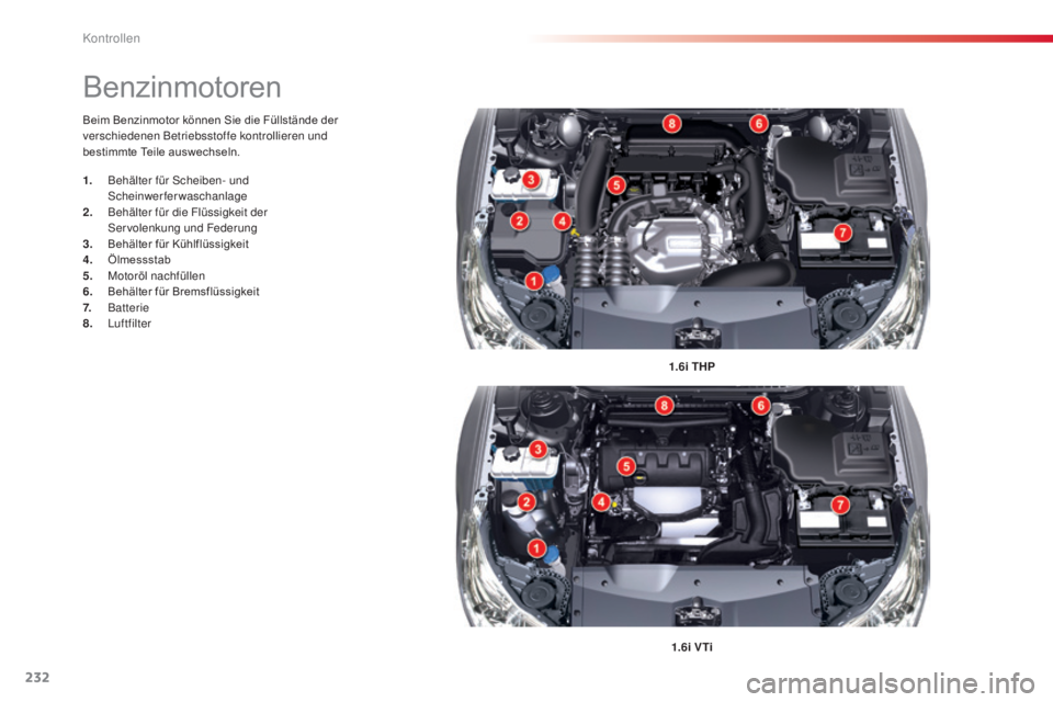 CITROEN C5 2015 Betriebsanleitungen (in German) 232
C5_de_Chap09_verification_ed01-2014
Beim Benzinmotor können Sie die Füllstände der
verschiedenen Betriebsstoffe kontrollieren und
bestimmte Teile auswechseln.1.6i THP
1.6i V Ti
Benzinmotoren
CITROEN C5 2015 Betriebsanleitungen (in German) 232
C5_de_Chap09_verification_ed01-2014
Beim Benzinmotor können Sie die Füllstände der
verschiedenen Betriebsstoffe kontrollieren und
bestimmte Teile auswechseln.1.6i THP
1.6i V Ti
Benzinmotoren
