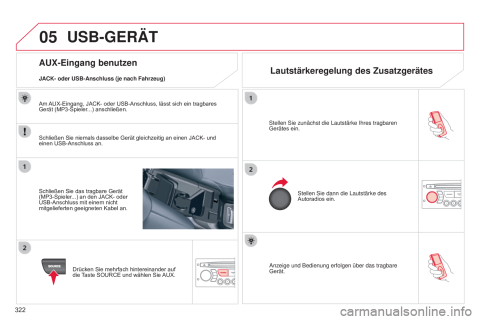 CITROEN C5 2015 Betriebsanleitungen (in German) 05
322
C5_de_Chap11c_RD45_ed01_2014
anzeige und Bedienung erfolgen über das tragbare
Gerät.
s
tellen s ie zunächst die l autstärke i hres tragbaren
Gerätes ein.
s
tellen s ie dann die l CITROEN C5 2015 Betriebsanleitungen (in German) 05
322
C5_de_Chap11c_RD45_ed01_2014
anzeige und Bedienung erfolgen über das tragbare
Gerät.
s
tellen s ie zunächst die l autstärke i hres tragbaren
Gerätes ein.
s
tellen s ie dann die l