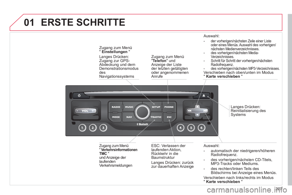 CITROEN C5 2014 Betriebsanleitungen (in German) 227
01
Auswahl:
- automatisch der niedri
geren/höheren
Radiofrequenz.
- des vorheri
gen/nächsten CD-Titels, MP3-Tracks oder Mediums.
-
des rechten/linken Teils des
Bildschirms bei Anzeig CITROEN C5 2014 Betriebsanleitungen (in German) 227
01
Auswahl:
- automatisch der niedri
geren/höheren
Radiofrequenz.
- des vorheri
gen/nächsten CD-Titels, MP3-Tracks oder Mediums.
-
des rechten/linken Teils des
Bildschirms bei Anzeig