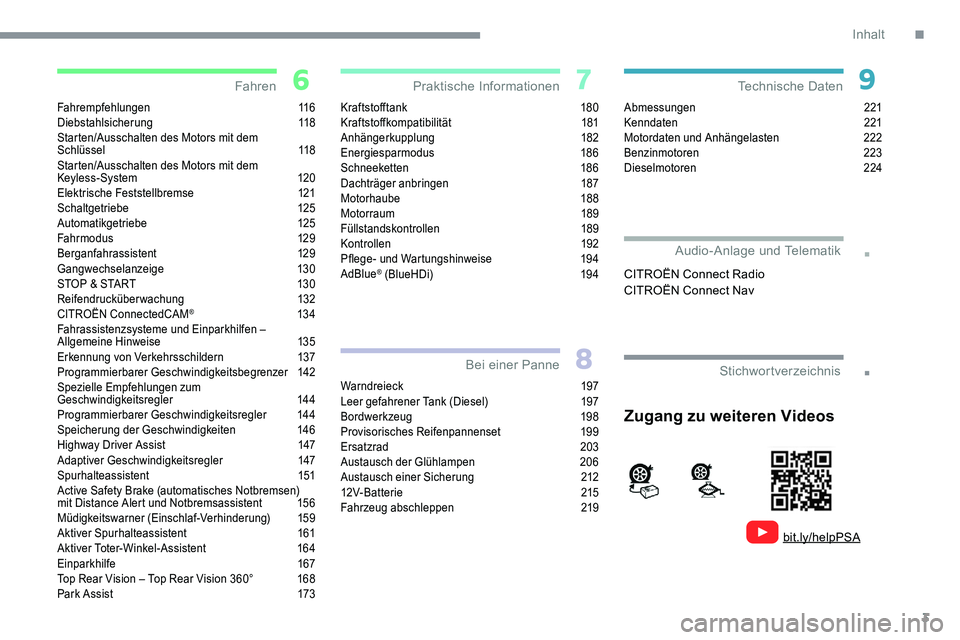 CITROEN C5 AIRCROSS 2020  Betriebsanleitungen (in German) 3
.
.
Fahrempfehlungen 116
Diebstahlsicherung  118
Starten/Ausschalten des Motors mit dem  
S c h l ü s s e l
 

11 8
Starten/Ausschalten des Motors mit dem  
Keyless-System
 1

20
Elektrische Festst