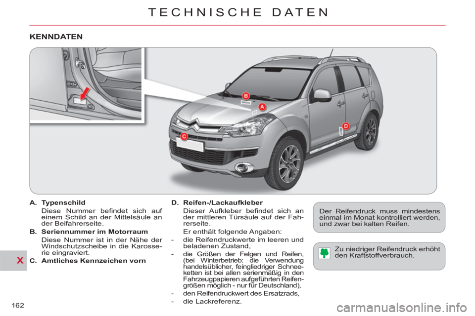 CITROEN C-CROSSER 2012 Betriebsanleitungen (in German) X
TECHNISCHE DATEN
162
A.
Typenschild
Diese Nummer befi ndet sich auf
einem Schild an der Mittelsäule an
der Beifahrerseite.
B.
Seriennummer im Motorraum
Diese Numm CITROEN C-CROSSER 2012 Betriebsanleitungen (in German) X
TECHNISCHE DATEN
162
A.
Typenschild
Diese Nummer befi ndet sich auf
einem Schild an der Mittelsäule an
der Beifahrerseite.
B.
Seriennummer im Motorraum
Diese Numm