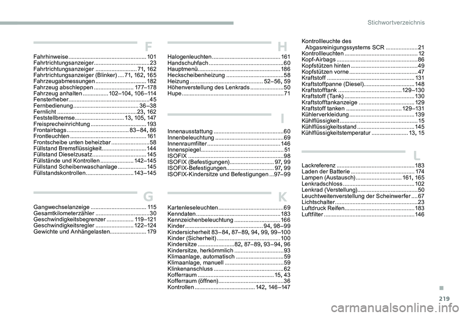CITROEN C-ELYSÉE 2017 Betriebsanleitungen (in German) 219
Fahrhinweise .................................................101
Fahrtrichtungsanzeiger ...................................23
Fahrtrichtungsanzeiger
..........................71, 162
Fahrtric CITROEN C-ELYSÉE 2017 Betriebsanleitungen (in German) 219
Fahrhinweise .................................................101
Fahrtrichtungsanzeiger ...................................23
Fahrtrichtungsanzeiger
..........................71, 162
Fahrtric