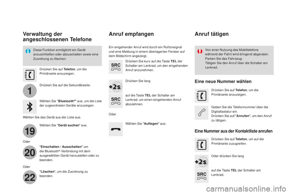 CITROEN DS3 2017 Betriebsanleitungen (in German) 1
19
20
22
DS3_de_Chap11c_SMEGplus_ed02-2015
Verwaltung der
angeschlossenen Telefone
Diese Funktion ermöglicht ein Gerät
anzuschließen oder abzuschalten sowie eine
Zuordnung zu löschen.Von eine CITROEN DS3 2017 Betriebsanleitungen (in German) 1
19
20
22
DS3_de_Chap11c_SMEGplus_ed02-2015
Verwaltung der
angeschlossenen Telefone
Diese Funktion ermöglicht ein Gerät
anzuschließen oder abzuschalten sowie eine
Zuordnung zu löschen.Von eine