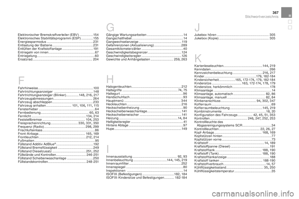 CITROEN DS3 2017 Betriebsanleitungen (in German) 367
DS3_de_Chap12_index-recherche_ed02-2015
Fahrhinweise .............................................................10 0
Fahrtrichtungsanzeiger ........................................... 148
F
ahr CITROEN DS3 2017 Betriebsanleitungen (in German) 367
DS3_de_Chap12_index-recherche_ed02-2015
Fahrhinweise .............................................................10 0
Fahrtrichtungsanzeiger ........................................... 148
F
ahr