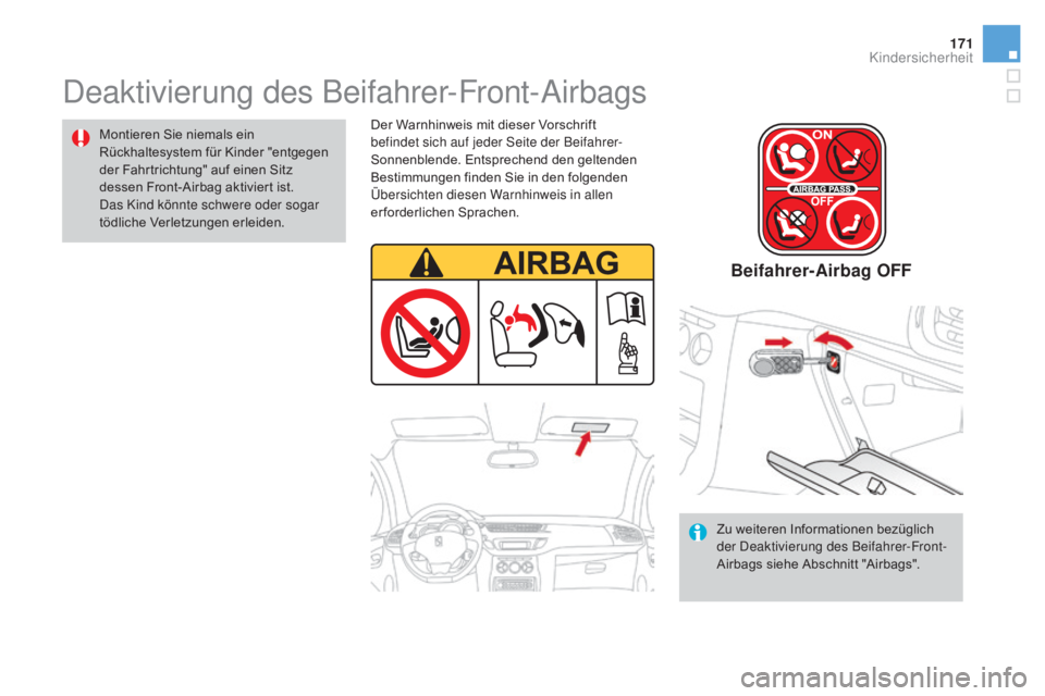 CITROEN DS3 2016 Betriebsanleitungen (in German) 171
DS3_de_Chap07_securite-enfants_ed01-2015
Deaktivierung des Beifahrer-Front-Airbags
Montieren Sie niemals ein
Rückhaltesystem für Kinder "entgegen
der Fahrtrichtung" auf einen Sitz
des CITROEN DS3 2016 Betriebsanleitungen (in German) 171
DS3_de_Chap07_securite-enfants_ed01-2015
Deaktivierung des Beifahrer-Front-Airbags
Montieren Sie niemals ein
Rückhaltesystem für Kinder "entgegen
der Fahrtrichtung" auf einen Sitz
des