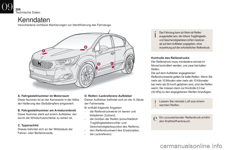 CITROEN DS4 2017 Betriebsanleitungen (in German) 308
DS4_de_Chap09_caracteristiques_ed01-2016
KenndatenVerschiedene sichtbare Markierungen zur Identifizierung des Fahrzeugs.
A. Fahrgestellnummer im Motorraum
Diese Nummer ist an der Karosserie in der CITROEN DS4 2017 Betriebsanleitungen (in German) 308
DS4_de_Chap09_caracteristiques_ed01-2016
KenndatenVerschiedene sichtbare Markierungen zur Identifizierung des Fahrzeugs.
A. Fahrgestellnummer im Motorraum
Diese Nummer ist an der Karosserie in der