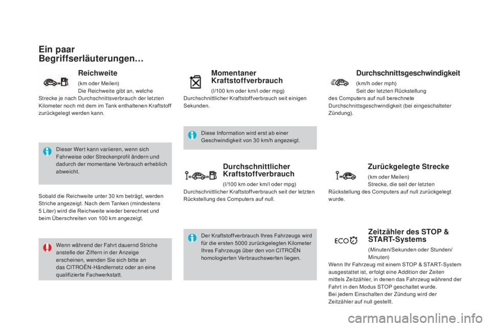 CITROEN DS4 2015 Betriebsanleitungen (in German) DS4_de_Chap01_controle-de-marche_ed02-2015
Ein paar
Begriffserläuterungen…
Dieser Wer t kann variieren, wenn sich
Fahrweise oder Streckenprofil ändern und
dadurch der momentane Verbrauch erhebl CITROEN DS4 2015 Betriebsanleitungen (in German) DS4_de_Chap01_controle-de-marche_ed02-2015
Ein paar
Begriffserläuterungen…
Dieser Wer t kann variieren, wenn sich
Fahrweise oder Streckenprofil ändern und
dadurch der momentane Verbrauch erhebl