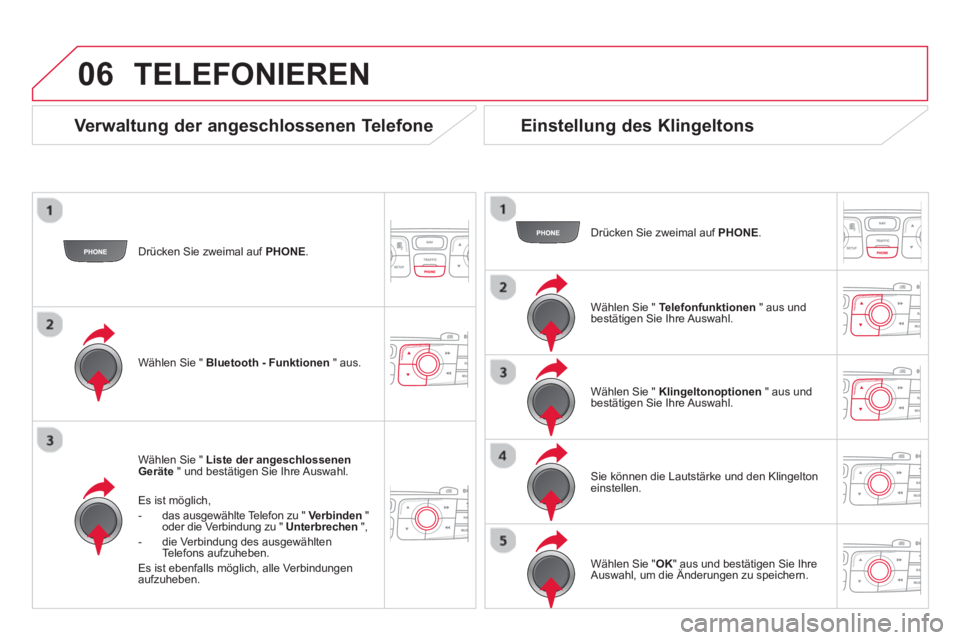 CITROEN DS4 2014 Betriebsanleitungen (in German) 06
Drücken Sie zweimal auf PHONE
.
Wählen Sie " Liste der angeschlossenen
Geräte
" und bestätigen Sie Ihre Auswahl.
Es ist möglich,
- das ausgewählte Telefon zu " CITROEN DS4 2014 Betriebsanleitungen (in German) 06
Drücken Sie zweimal auf PHONE
.
Wählen Sie " Liste der angeschlossenen
Geräte
" und bestätigen Sie Ihre Auswahl.
Es ist möglich,
- das ausgewählte Telefon zu "
