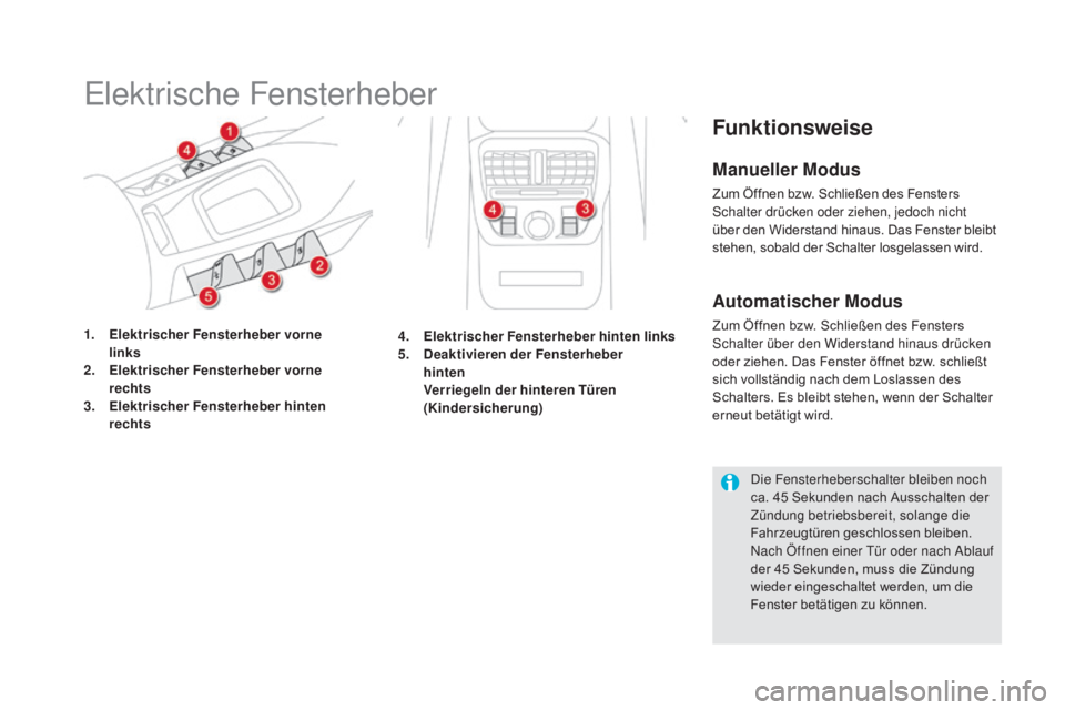 CITROEN DS5 2015 Betriebsanleitungen (in German) DS5_de_Chap02_ouvertures_ed01-2015
Elektrische Fensterheber
1. Elektrischer Fensterheber vorne links
2.
E
lektrischer Fensterheber vorne
rechts
3.
E
lektrischer Fensterheber hinten
rechts
Fun CITROEN DS5 2015 Betriebsanleitungen (in German) DS5_de_Chap02_ouvertures_ed01-2015
Elektrische Fensterheber
1. Elektrischer Fensterheber vorne links
2.
E
lektrischer Fensterheber vorne
rechts
3.
E
lektrischer Fensterheber hinten
rechts
Fun