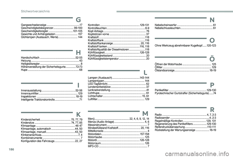 CITROEN JUMPER 2019 Betriebsanleitungen (in German) 186
Handschuhfach .....................................................52-55
Heizung ....................................................................... 43
Helligkeitsregler
.................... CITROEN JUMPER 2019 Betriebsanleitungen (in German) 186
Handschuhfach .....................................................52-55
Heizung ....................................................................... 43
Helligkeitsregler
....................