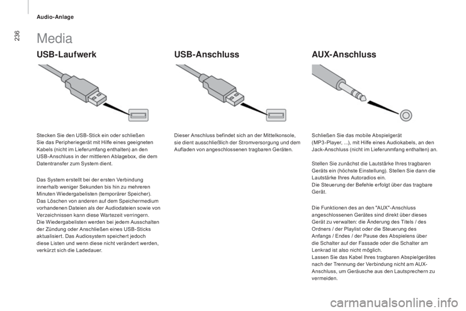 CITROEN JUMPER 2016 Betriebsanleitungen (in German) 236
jumper_de_Chap10b_Autoradio-Fiat-4_ed01-2015
USB-LaufwerkAUX-Anschluss
USB-Anschluss
Media
Das System erstellt bei der ersten Verbindung
innerhalb weniger Sekunden bis hin zu mehreren
Minuten Wi CITROEN JUMPER 2016 Betriebsanleitungen (in German) 236
jumper_de_Chap10b_Autoradio-Fiat-4_ed01-2015
USB-LaufwerkAUX-Anschluss
USB-Anschluss
Media
Das System erstellt bei der ersten Verbindung
innerhalb weniger Sekunden bis hin zu mehreren
Minuten Wi