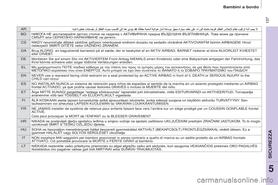 CITROEN BERLINGO MULTISPACE 2017 Libretti Di Uso E manutenzione (in Italian) AR
BG
НИКОГА НЕ инсталирайте детско столче на седалка с АКТИВИРАНА предна ВЪЗДУШНА ВЪЗГЛАВНИЦА. Това може да пр CITROEN BERLINGO MULTISPACE 2017 Libretti Di Uso E manutenzione (in Italian) AR
BG
НИКОГА НЕ инсталирайте детско столче на седалка с АКТИВИРАНА предна ВЪЗДУШНА ВЪЗГЛАВНИЦА. Това може да пр