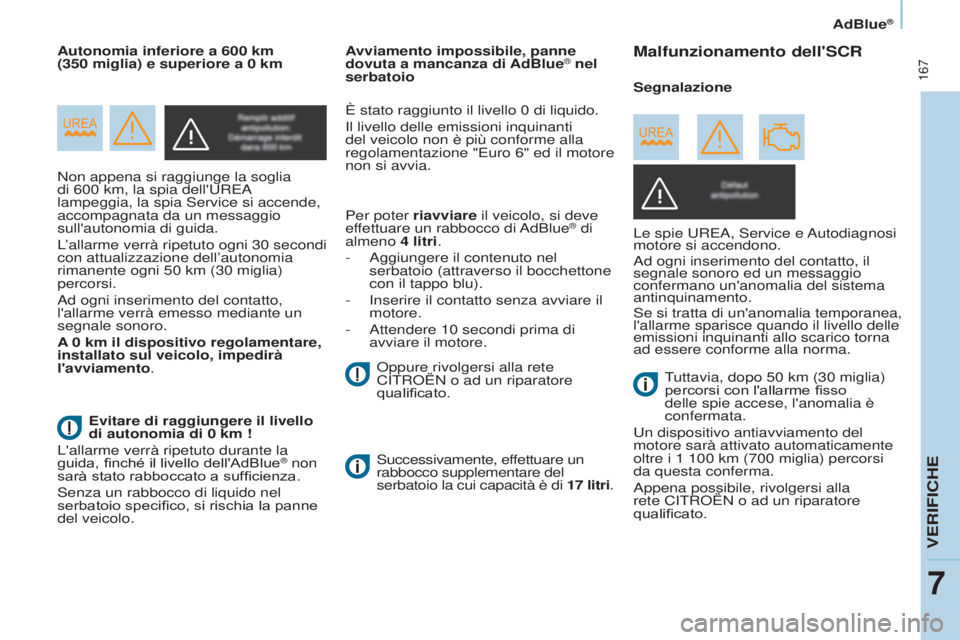CITROEN BERLINGO MULTISPACE 2017 Libretti Di Uso E manutenzione (in Italian) 167
Berlingo2VP_it_Chap07_Verification_ed02-2016
AdBlue®
Berlingo2VP_it_Chap07_Verification_ed02-2016
Non appena si raggiunge la soglia
di 600 km, la spia dell'UREA
lampeggia, la spia Service CITROEN BERLINGO MULTISPACE 2017 Libretti Di Uso E manutenzione (in Italian) 167
Berlingo2VP_it_Chap07_Verification_ed02-2016
AdBlue®
Berlingo2VP_it_Chap07_Verification_ed02-2016
Non appena si raggiunge la soglia
di 600 km, la spia dell'UREA
lampeggia, la spia Service