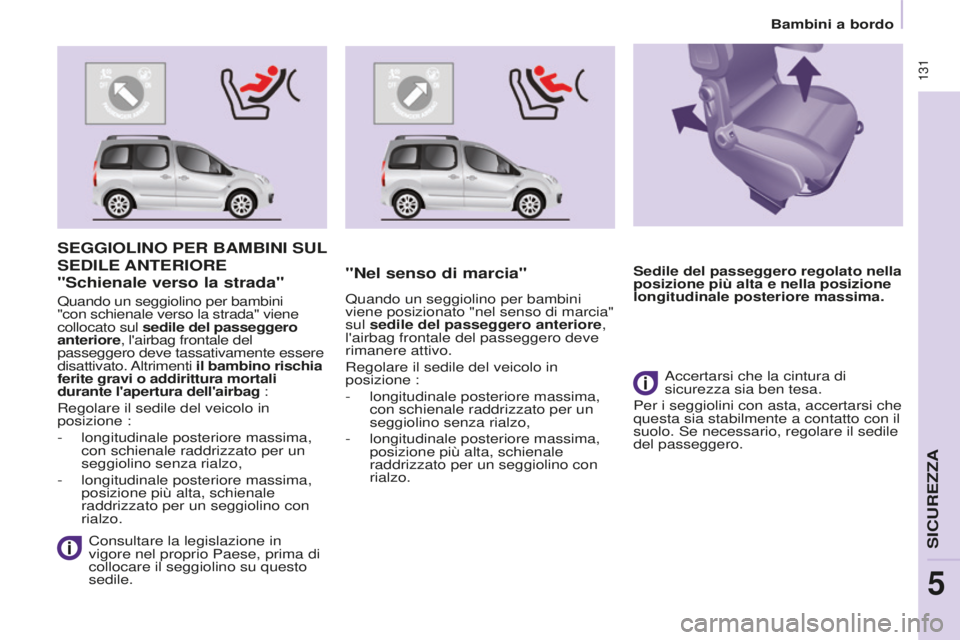 CITROEN BERLINGO MULTISPACE 2015 Libretti Di Uso E manutenzione (in Italian) Berlingo-2-VP_it_Chap05_securite_ed01-2015
131
SEGGIOLINO PER BAMBINI SUL
SEDILE
ANTERIORE
Consultare la legislazione in
vigore nel proprio Paese, prima di
collocare il seggiolino su questo
se CITROEN BERLINGO MULTISPACE 2015 Libretti Di Uso E manutenzione (in Italian) Berlingo-2-VP_it_Chap05_securite_ed01-2015
131
SEGGIOLINO PER BAMBINI SUL
SEDILE
ANTERIORE
Consultare la legislazione in
vigore nel proprio Paese, prima di
collocare il seggiolino su questo
se