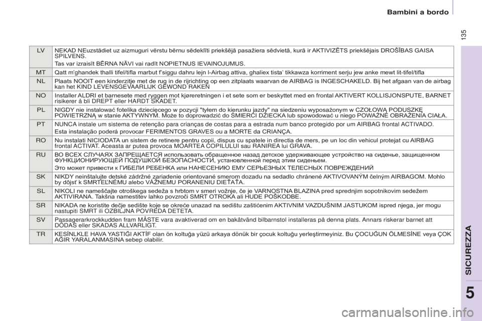 CITROEN BERLINGO MULTISPACE 2015 Libretti Di Uso E manutenzione (in Italian) LVNEKAD NEuzstādiet uz aizmuguri vērstu bērnu sēdeklīti priekšējā pasažiera sēdvietā, kurā ir AKTIVIZĒTS priekšējais DROŠĪBAS GAISA sP i LVEN s .
Tas var izraisīt BĒRNA NĀVI vai ra CITROEN BERLINGO MULTISPACE 2015 Libretti Di Uso E manutenzione (in Italian) LVNEKAD NEuzstādiet uz aizmuguri vērstu bērnu sēdeklīti priekšējā pasažiera sēdvietā, kurā ir AKTIVIZĒTS priekšējais DROŠĪBAS GAISA sP i LVEN s .
Tas var izraisīt BĒRNA NĀVI vai ra